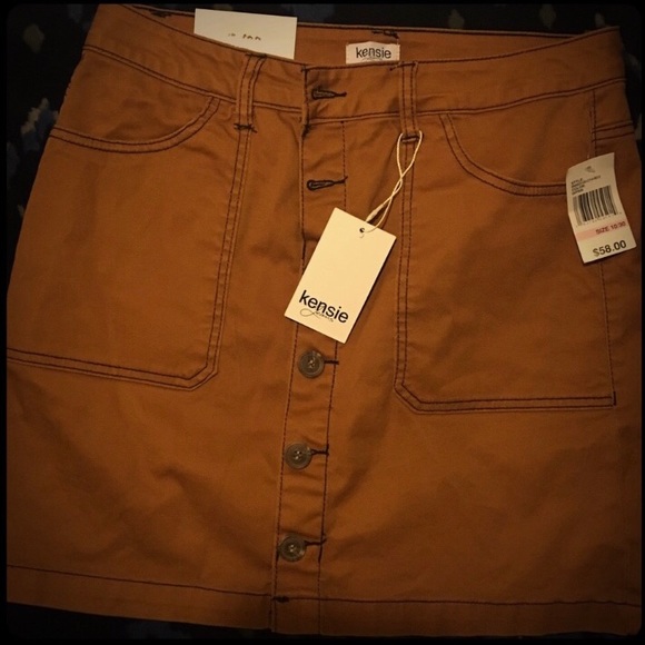 Kensie Jeans Tan Denim Button Skirt Size 2 26W - Picture 3 of 4